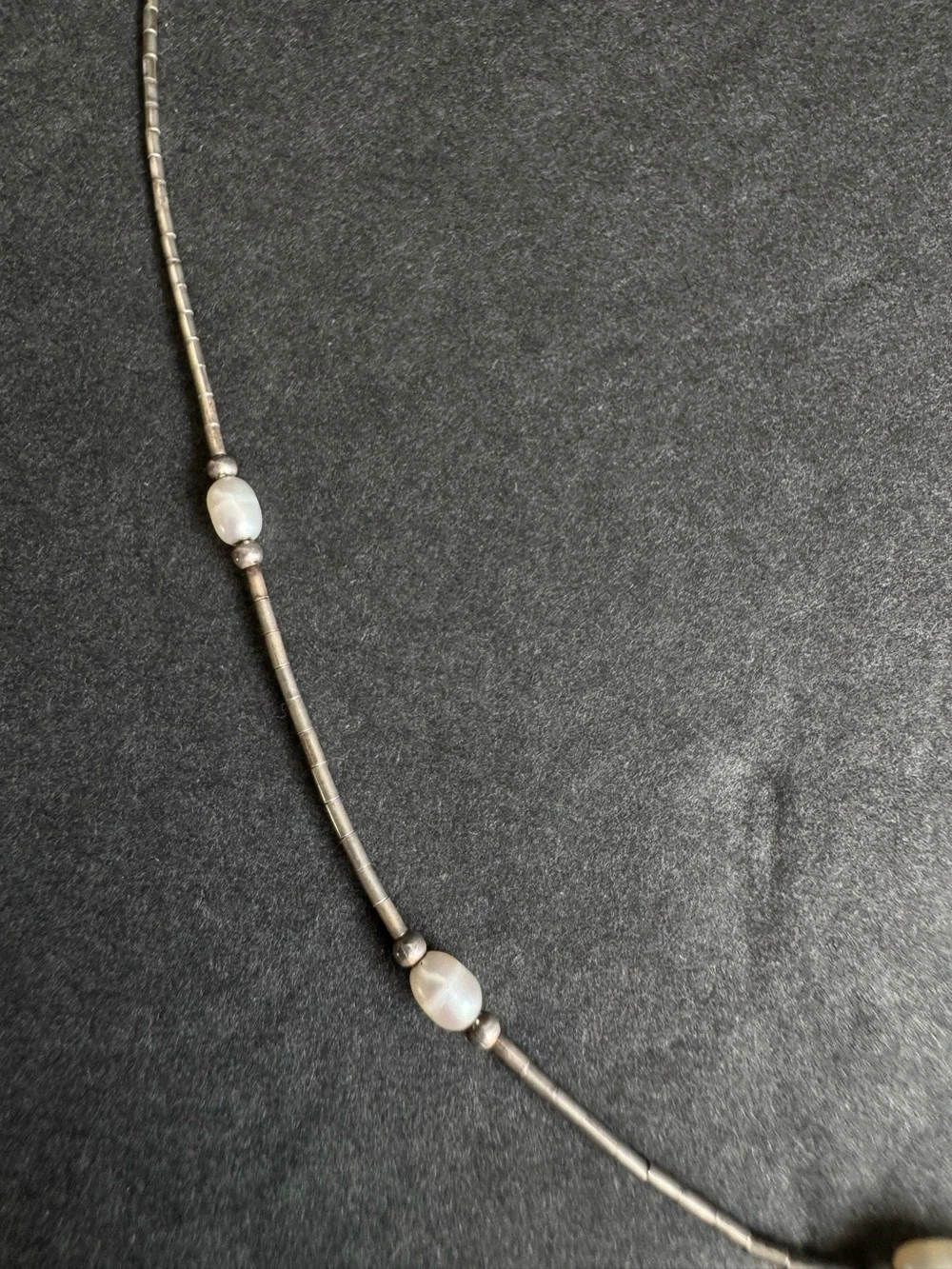 Vintage Rice Pearl Necklace Liquid Silver Bead Dainty Feminine Choker 16